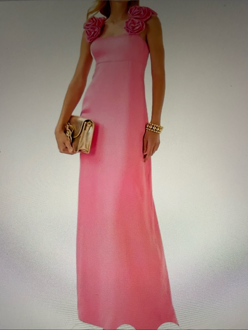Lilly Pulitzer Stunning Shimmer Pink With Beautiful Rose Straps Gown NWT
